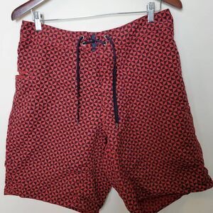 Patagonia Mens Swim Wavefarer 9" Triangle Pattern Red  Trunk Board Shorts Waist